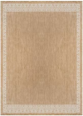 8 ft. x 10 ft. Frame Natural Geometric Bordered Washable Indoor Outdoor Area Rug