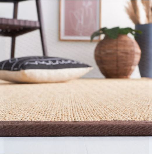 6'x6' Square Natural Fiber Trinidad Skid Resistant Power Loomed Indoor Area Rug - Maize/Brown - - Safavieh