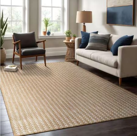 6 ft. x 9 ft. Arrow Natural Chevron Striped Washable Indoor Outdoor Area Rug