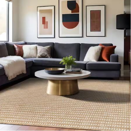 6 ft. x 9 ft. Arrow Natural Chevron Striped Washable Indoor Outdoor Area Rug
