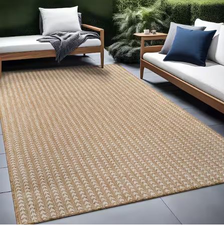 6 ft. x 9 ft. Arrow Natural Chevron Striped Washable Indoor Outdoor Area Rug