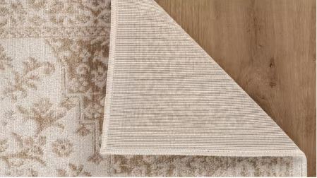 6 ft. x 9 ft. Athena Beige Washable Oriental Border Indoor Outdoor Patio Area Rug