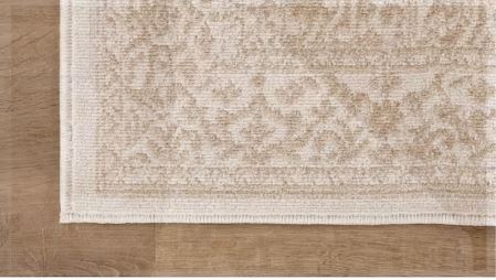 6 ft. x 9 ft. Athena Beige Washable Oriental Border Indoor Outdoor Patio Area Rug