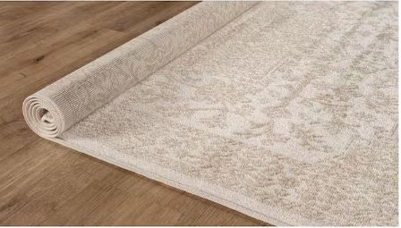 6 ft. x 9 ft. Athena Beige Washable Oriental Border Indoor Outdoor Patio Area Rug
