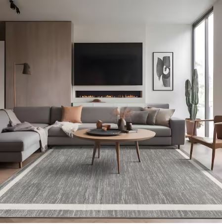 Aura Gray 5 ft. x 7 ft. Washable Modern Bordered Indoor Outdoor Area Rug