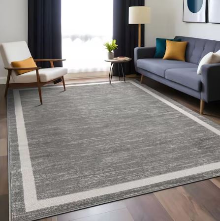 Aura Gray 5 ft. x 7 ft. Washable Modern Bordered Indoor Outdoor Area Rug
