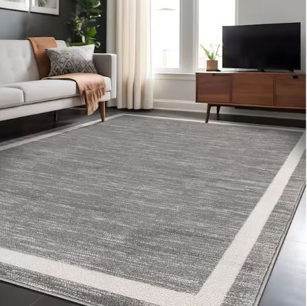 Aura Gray 5 ft. x 7 ft. Washable Modern Bordered Indoor Outdoor Area Rug