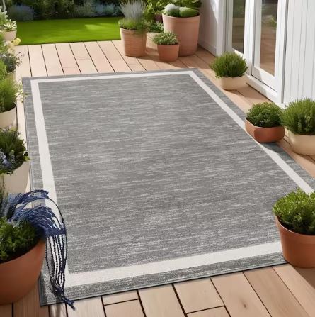 Aura Gray 5 ft. x 7 ft. Washable Modern Bordered Indoor Outdoor Area Rug