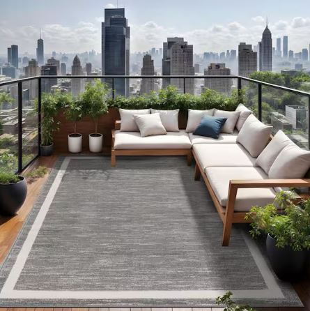Aura Gray 5 ft. x 7 ft. Washable Modern Bordered Indoor Outdoor Area Rug
