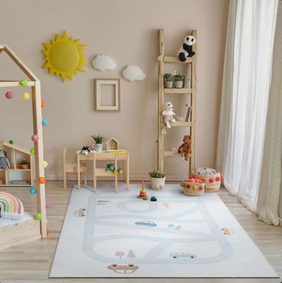 5' x 7' Modern Playful Roads Light Gray Rug