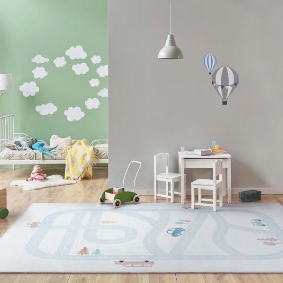 5' x 7' Modern Playful Roads Light Gray Rug