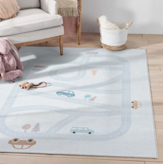 5' x 7' Modern Playful Roads Light Gray Rug