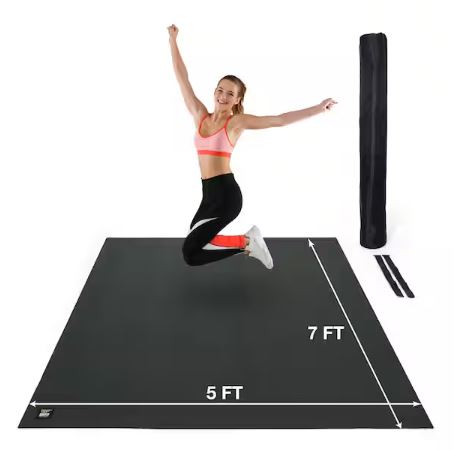 Black 60 in. W x 84 in. L x 7mm T Large Premium Vinyl Gym Flooring Mat Heavy-Duty Workout Mat Covers 35 sq. ft.