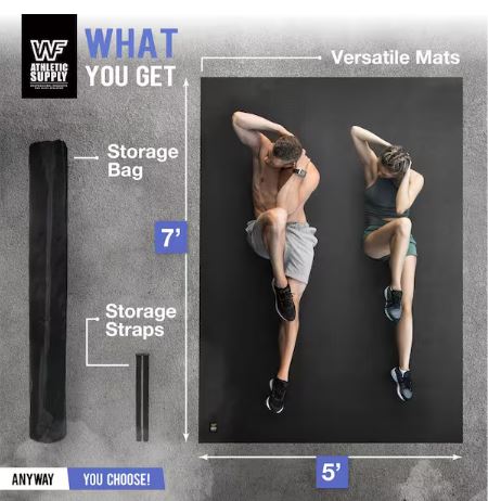 Black 60 in. W x 84 in. L x 7mm T Large Premium Vinyl Gym Flooring Mat Heavy-Duty Workout Mat Covers 35 sq. ft.