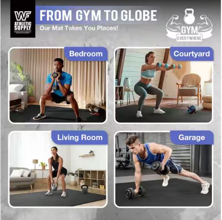 Black 60 in. W x 84 in. L x 7mm T Large Premium Vinyl Gym Flooring Mat Heavy-Duty Workout Mat Covers 35 sq. ft.