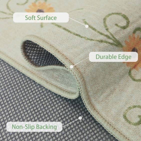 Aloha Washable Rug Outdoor Floral, Non-Shedding & Easy to Clean, Ideal for Patio, Backyard, Mudroom