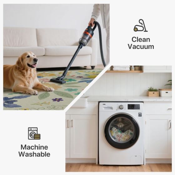 Aloha Washable Rug Outdoor Floral, Non-Shedding & Easy to Clean, Ideal for Patio, Backyard, Mudroom