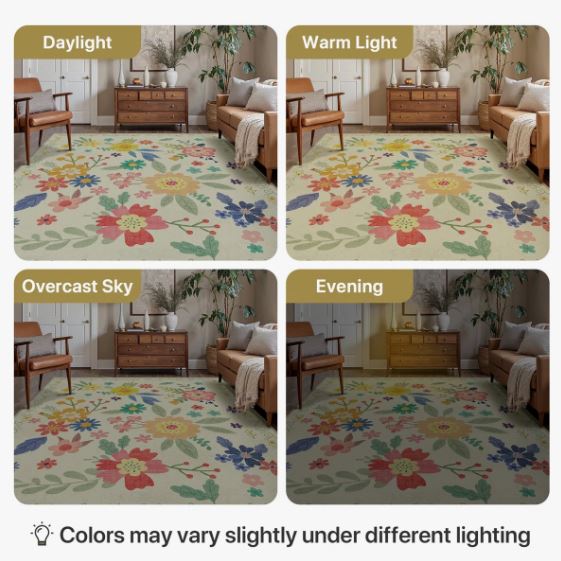 Aloha Washable Rug Outdoor Floral, Non-Shedding & Easy to Clean, Ideal for Patio, Backyard, Mudroom