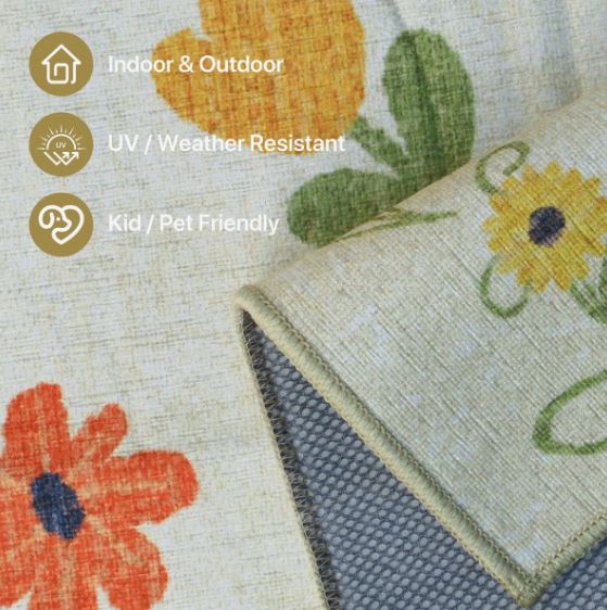 Aloha Washable Rug Outdoor Floral, Non-Shedding & Easy to Clean, Ideal for Patio, Backyard, Mudroom
