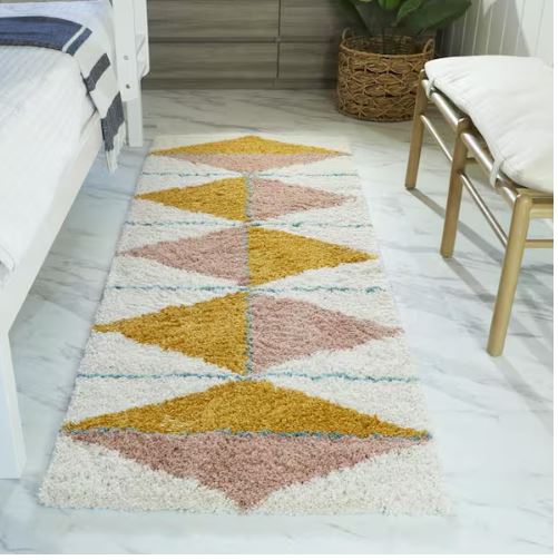 Levine Orange 3 ft. x 7 ft. Geometric Shag Runner Rug