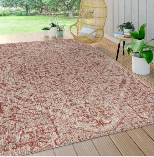 Estrella Bohemian Medallion Red/Taupe 3 ft. 1 in. x 5 ft. Textured Weave Indoor/Outdoor Area Rug