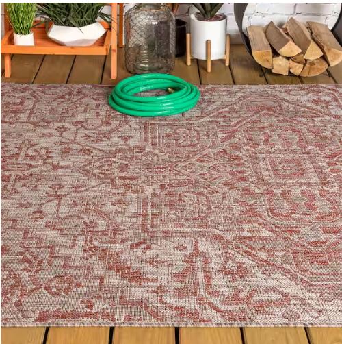 Estrella Bohemian Medallion Red/Taupe 3 ft. 1 in. x 5 ft. Textured Weave Indoor/Outdoor Area Rug
