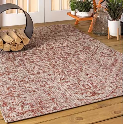 Estrella Bohemian Medallion Red/Taupe 3 ft. 1 in. x 5 ft. Textured Weave Indoor/Outdoor Area Rug