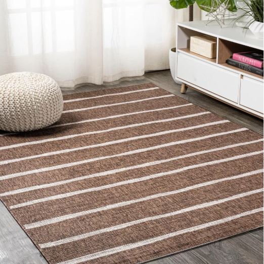 JONATHAN Y Colonia Berber Stripe Brown/Beige 3 ft. x 5 ft. Indoor/Outdoor Area Rug, Non-Shedding, Easy-Clean