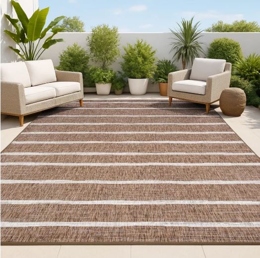 JONATHAN Y Colonia Berber Stripe Brown/Beige 3 ft. x 5 ft. Indoor/Outdoor Area Rug, Non-Shedding, Easy-Clean