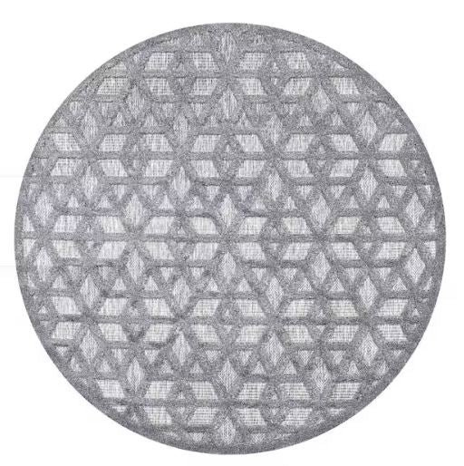 Talaia Neutral Geometric Dark Gray 5 ft. Round Indoor/Outdoor Area Rug