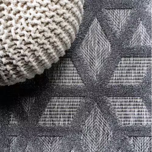 Talaia Neutral Geometric Dark Gray 5 ft. Round Indoor/Outdoor Area Rug