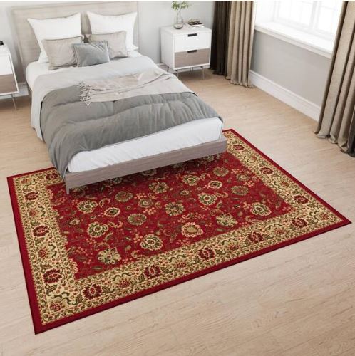 Ottohome Collection Non-Slip Rubberback Oriental Design 5x7 Indoor Area Rug, 5 ft. x 6 ft. 6in., Dark Red