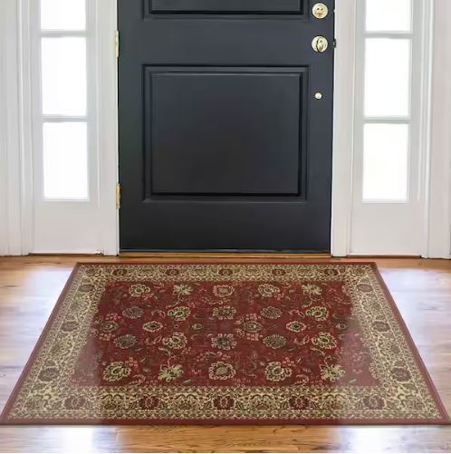 Ottohome Collection Non-Slip Rubberback Oriental Design 5x7 Indoor Area Rug, 5 ft. x 6 ft. 6in., Dark Red