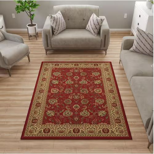 Ottohome Collection Non-Slip Rubberback Oriental Design 5x7 Indoor Area Rug, 5 ft. x 6 ft. 6in., Dark Red