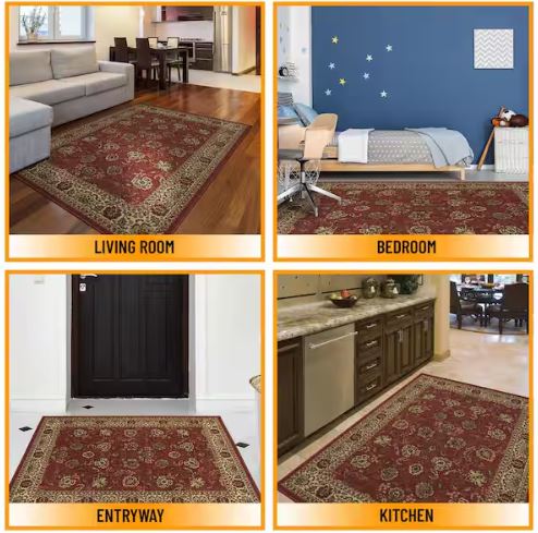Ottohome Collection Non-Slip Rubberback Oriental Design 5x7 Indoor Area Rug, 5 ft. x 6 ft. 6in., Dark Red