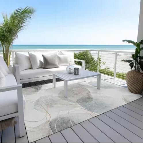 Chantille ACN544 Ivory 5 ft. x 7 ft. 6 in. Machine Washable Indoor/Outdoor Geometric Area Rug