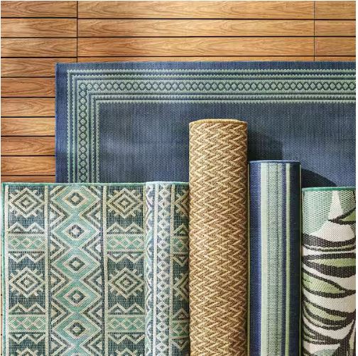 Blue/White 5 ft. x 7 ft. Stripes Indoor/Outdoor Patio Area Rug