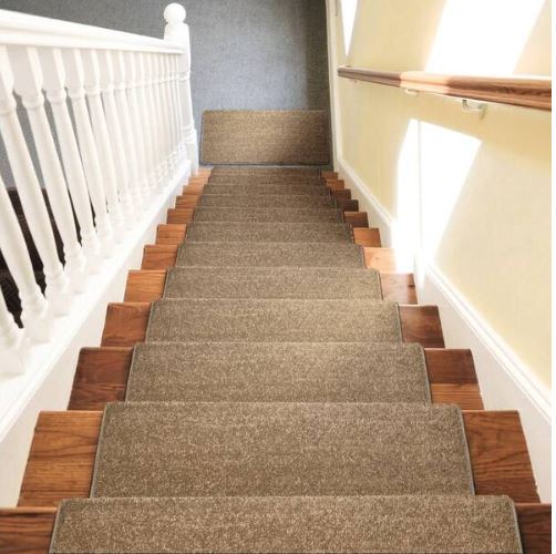 Camel 9.5 in. x 30 in. x 1.2 in. Bullnose Polypropylene Non-slip Carpet Stair Tread Cover With Landing Mat (Set of 15)