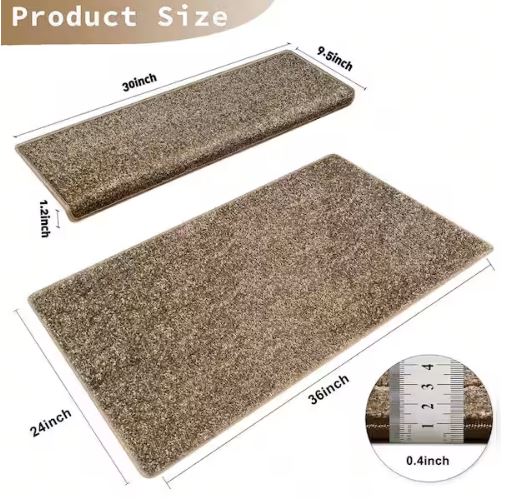 Camel 9.5 in. x 30 in. x 1.2 in. Bullnose Polypropylene Non-slip Carpet Stair Tread Cover With Landing Mat (Set of 15)