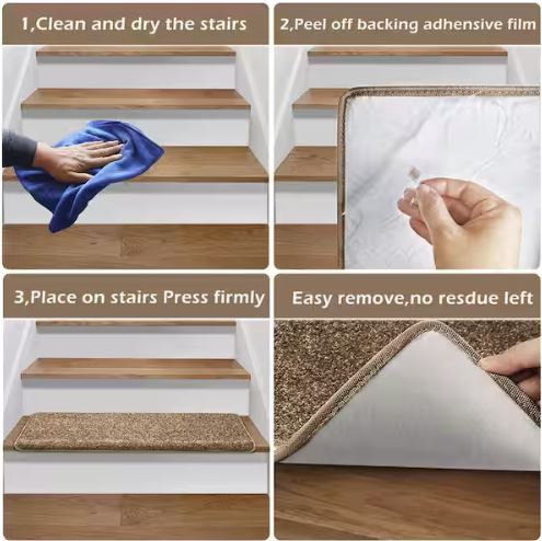 Camel 9.5 in. x 30 in. x 1.2 in. Bullnose Polypropylene Non-slip Carpet Stair Tread Cover With Landing Mat (Set of 15)