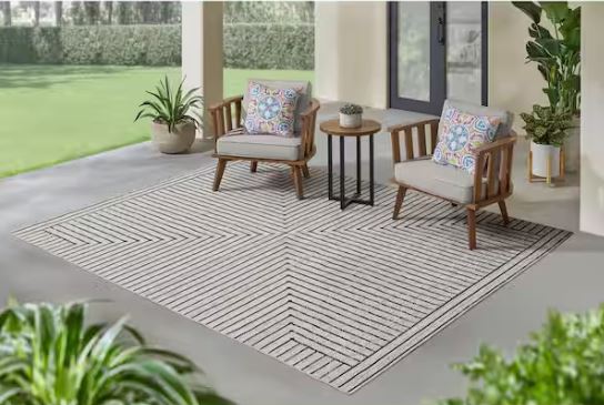 Avondale Cream 7 ft. x 9 ft. Striped Indoor/Outdoor Area Rug