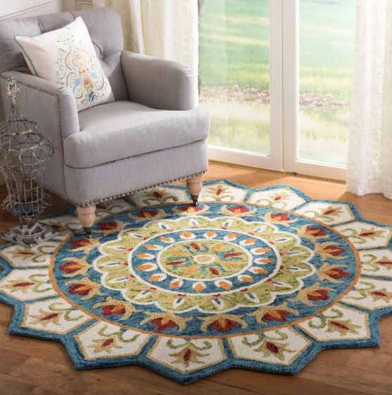 Novelty NOV605 Hand Tufted Indoor Area Rug - Ivory/Blue - 8' Round - Safavieh