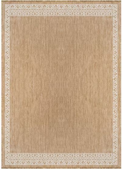 Frame Natural 9 ft. x 12 ft. Geometric Bordered Washable Indoor Outdoor Area Rug