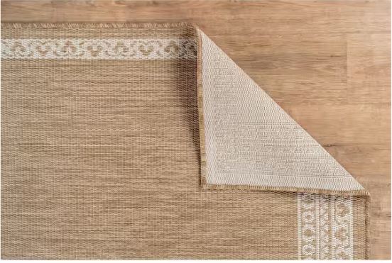 Frame Natural 9 ft. x 12 ft. Geometric Bordered Washable Indoor Outdoor Area Rug