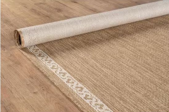 Frame Natural 9 ft. x 12 ft. Geometric Bordered Washable Indoor Outdoor Area Rug