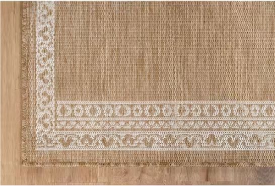Frame Natural 9 ft. x 12 ft. Geometric Bordered Washable Indoor Outdoor Area Rug