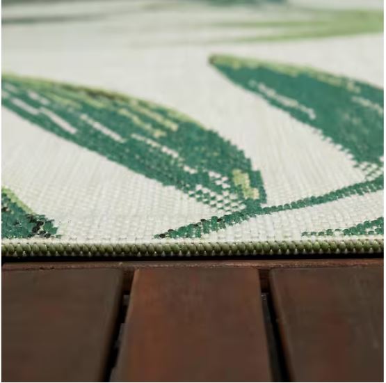 Palm White 9 ft. x 12 ft. Indoor/Outdoor Patio Area Rug