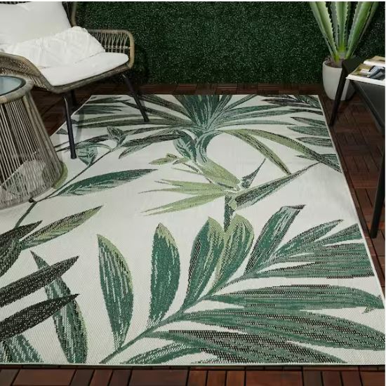 Palm White 9 ft. x 12 ft. Indoor/Outdoor Patio Area Rug
