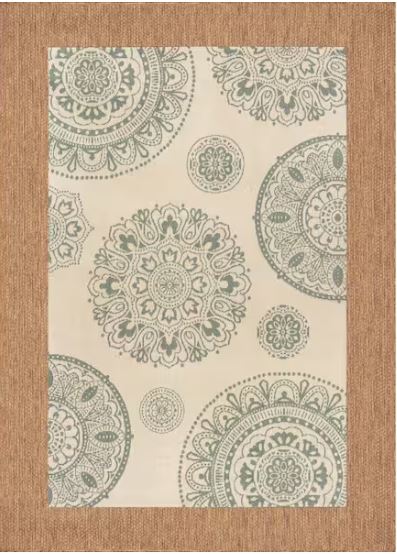 Indoor/Outdoor Ivory/Blue 6 ft. x 9 ft. Medallion Layering Area Rug