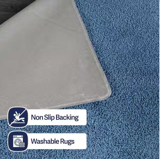 8 ft. x 10 ft. Blue Silky Solid Plus Thick Pile Non Slip Easy Clean Non Shedding Modern Indoor Area Rug